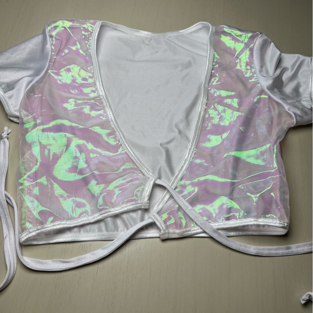 Iridescent Two-Piece Set Skirt Wrap Top Designer Size S fairy costume Halloween - Picture 9 of 13